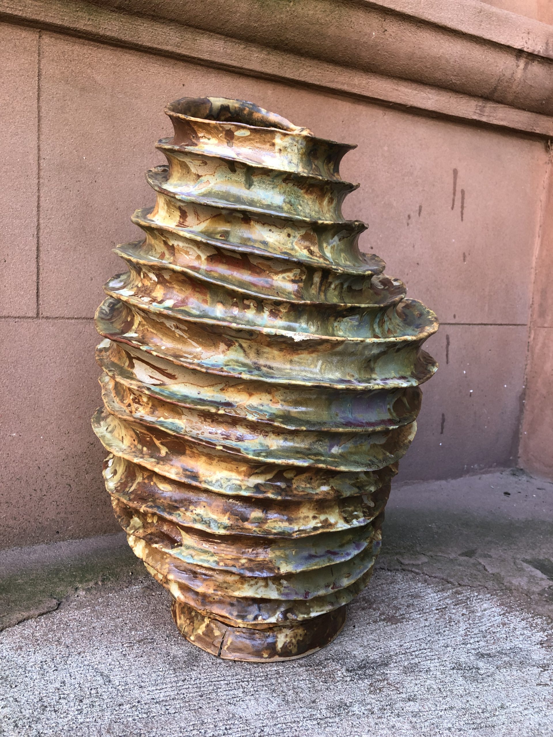 Spiral hand built stoneware vase by Reuben Sinha