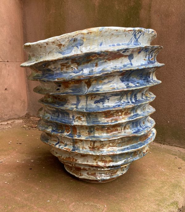 Spiral stoneware open urn by Reuben Sinha
